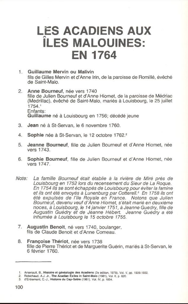 Les Acadiens aux Îles Malouines en 1764