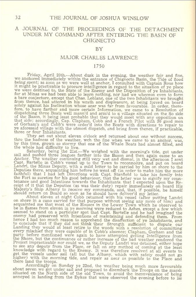 Charles Lawrence's journal, 1750