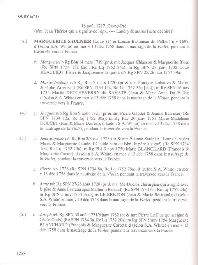 Famille Oudy, naufrage du «&nbsp;Violet&nbsp;», 1758