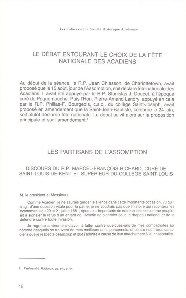 Choosing the Acadian National Day