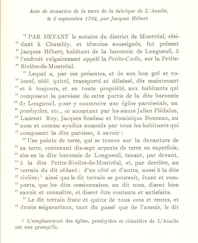 Donation of a parcel of land, L'Acadie, Québec, 1782