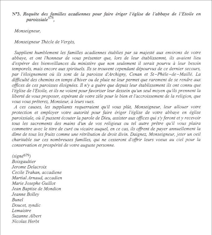 Petition for the construction of a church at the "Ligne acadienne", Poitou, 1781