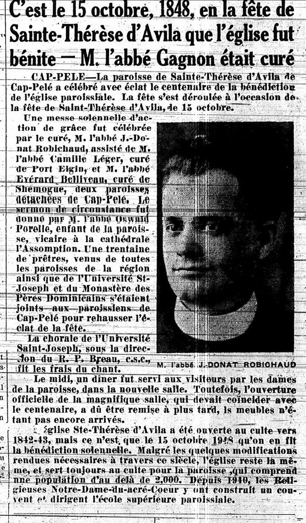 Hundredth anniversary of the church in Cap-Pelé, N.B.