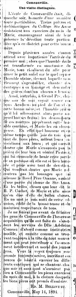 Comeauville, a distinguished visit