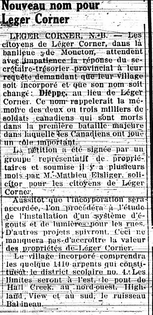 New name for Léger Corner