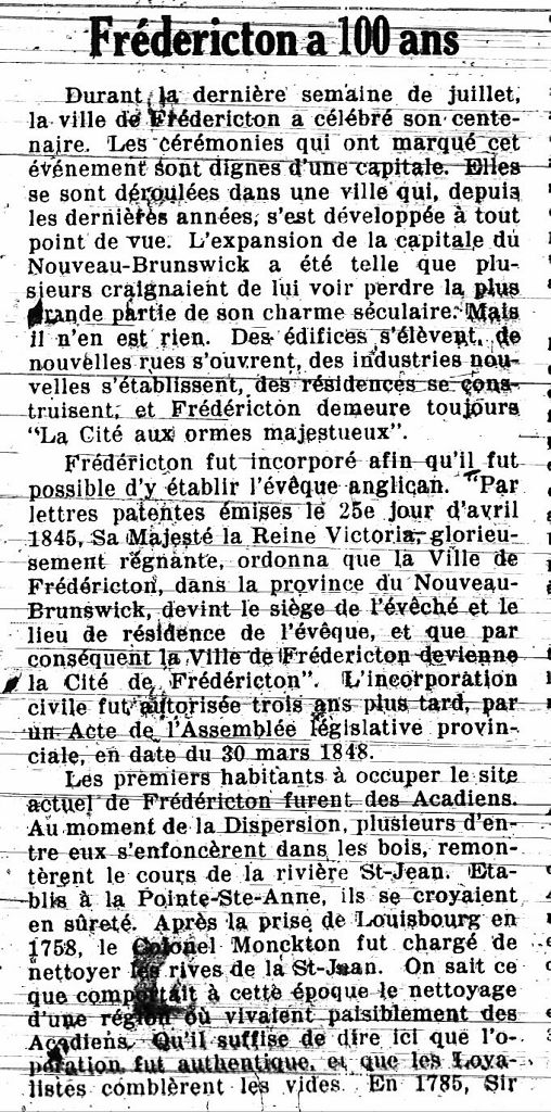 Fredericton is 100 years old