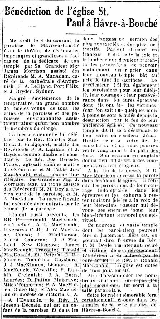 Consecration of St-Paul's Church in Havre-à-Boucher