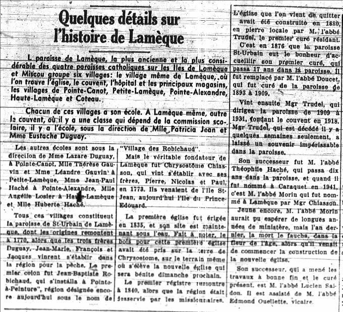 A few details on the history of Lamèque, N.B.