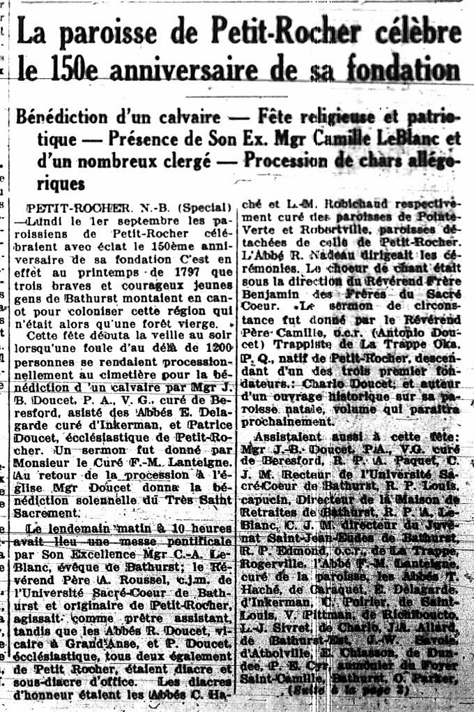 The village of Petit-Rocher and the 150th anniversary of its foundation