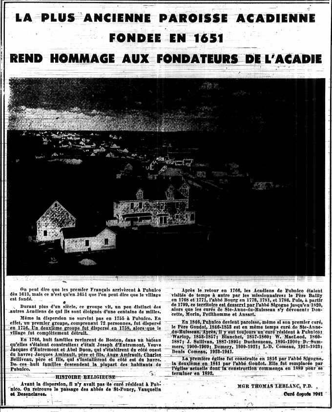 The oldest Acadian parish, founded in 1651, pays tribute the founders of Acadie