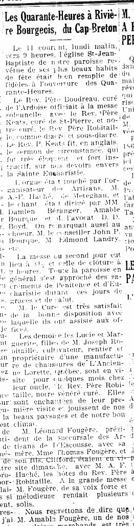 The Forty Hours at Rivière Bourgeois, of Cape Breton