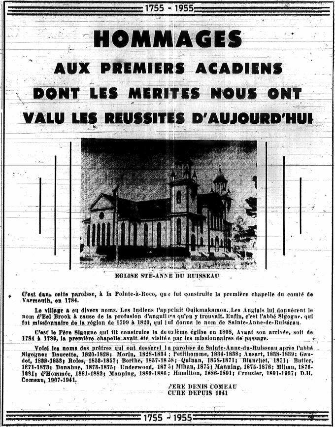 History of the village of Sainte-Anne-du-Ruisseau, N.S.