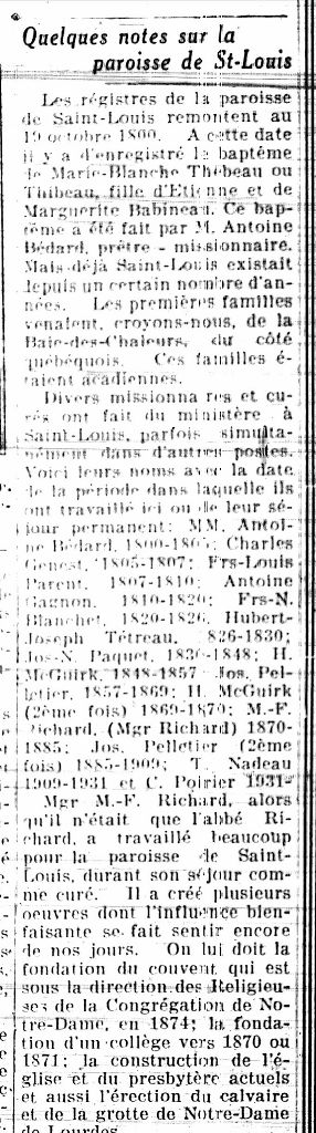 A few notes concerning the parish of St-Louis