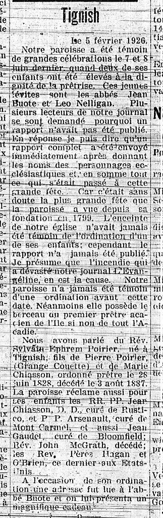 News from Tignish, P.E.I.