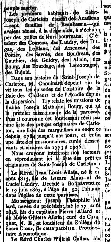 Histoire de la paroisse Saint-Joseph de Carleton (Baie des Chaleurs)