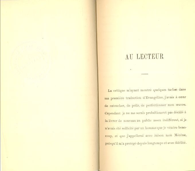 The poem "Evangeline&nbsp;:   A Tale of Acadie" translated in French by L. Pamphile Lemay
