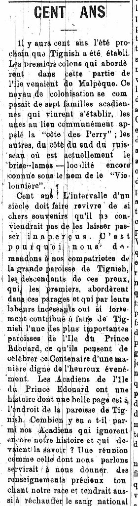 The centenary of Tignish, P.E.I.