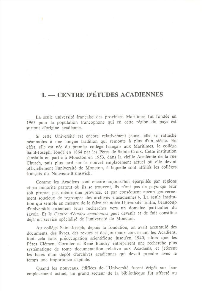 Archives, Centre of Acadian Studies of the Université de Moncton, Moncton, N.B.