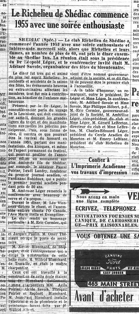 The Shédiac Richelieu Club begins 1955 with an enthusiastic evening