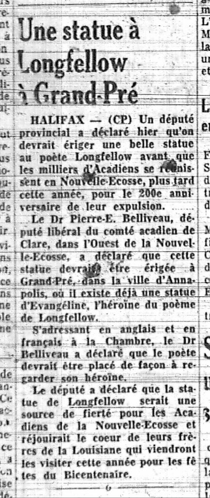 A statue of Longfellow in Grand-Pré