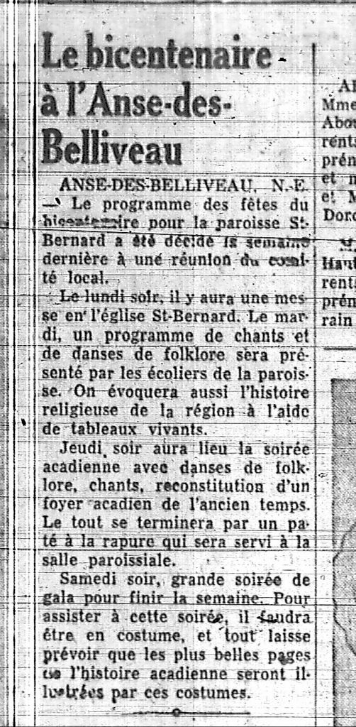 The bicentenary at Anse-des-Belliveau