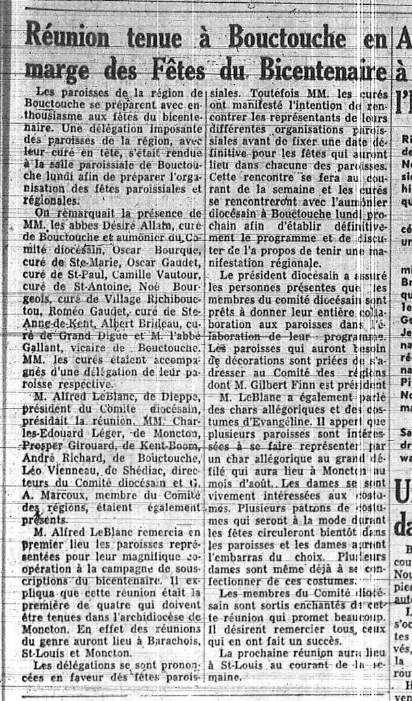 Meeting held in Bouctouche on the occasion of the bicentennial festivities