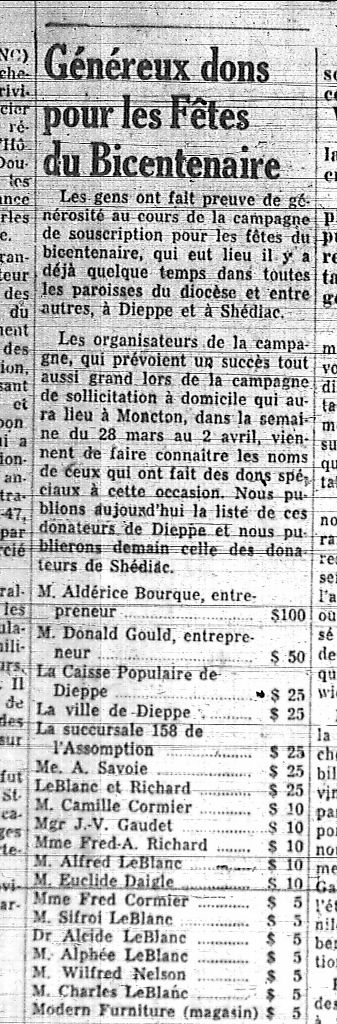 Generous donations for the bicentennial festivities