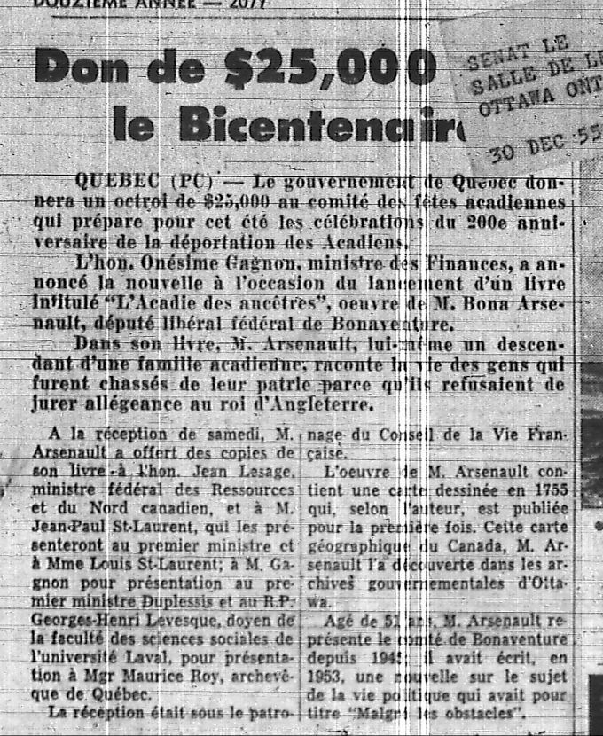 Donation of $25,000 for the Deportation's bicentennial