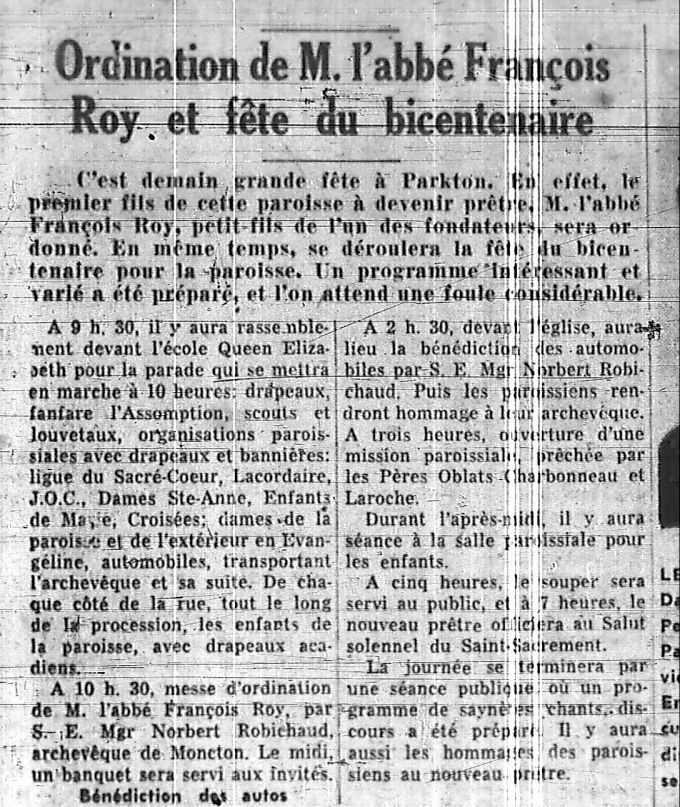 Ordination of father François Roy and bicentennial celebration