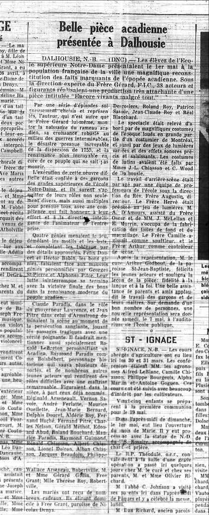 Belle pièce acadienne présentée à Dalhousie