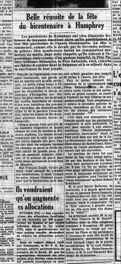 Belle réussite de la fête du bicentenaire à Humphrey