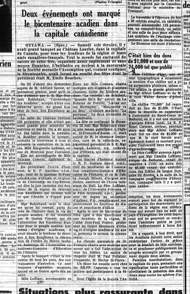 Deux événements ont marqué le bicentenaire acadien dans la capitale canadienne