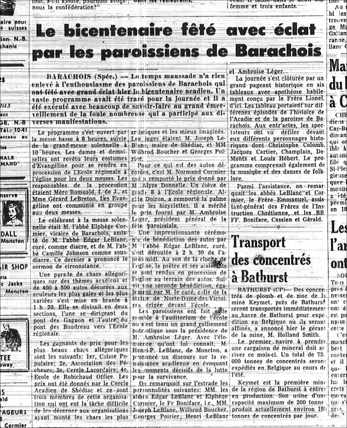 Le bicentenaire fêté avec éclat par les paroissiens de Barachois