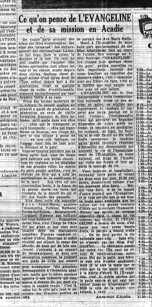 Ce qu'on pense de l'Évangéline et de sa mission en Acadie