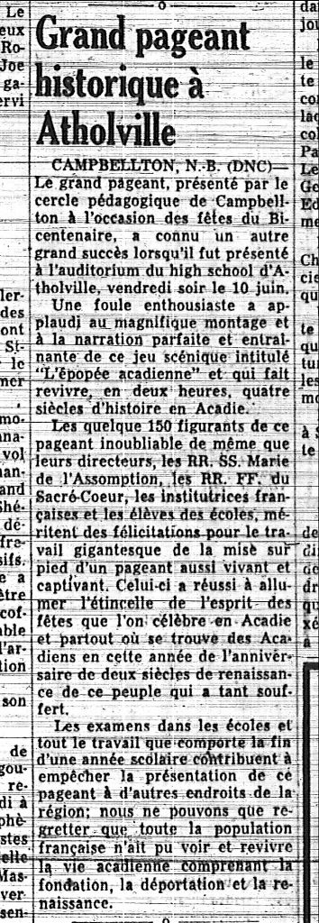 Great historical pageant in Atholville