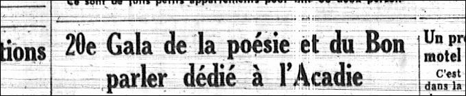 20th Poetry and "Bon parler" gala dedicated to l'Acadie