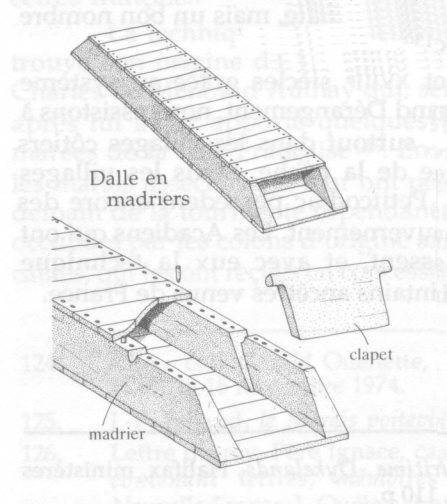 Illustration d'un aboiteau à dalle simple en madriers