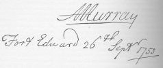 Signature de Alexander Murray, commandant du fort Edward en 1755
