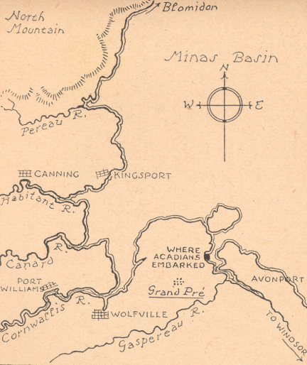 Carte de la région de Grand-Pré après l'arrivée des Planters vers les années 1760