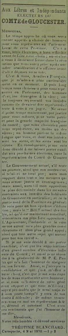 Aux libres et indépendants électeurs du comté de Gloucester