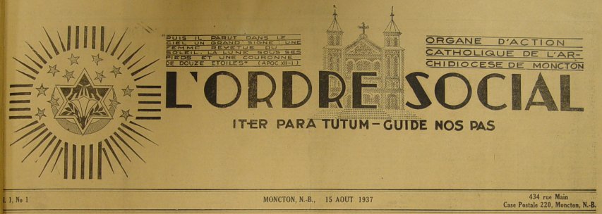 Premier numéro de <i>L'Ordre social</i>, publié à Moncton, Nouveau-Brunswick